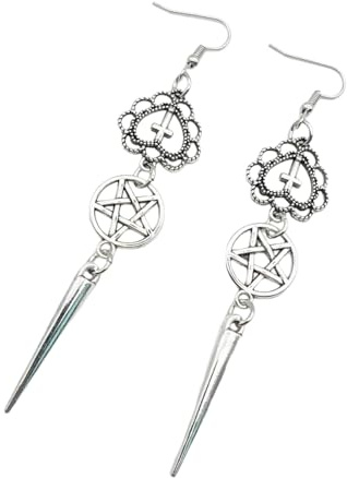 ZFHTJEKNCS Vintage Cross Pentagram Awl Dangle Drop Earrings For Women Trendy Punk 80s egirl accessories