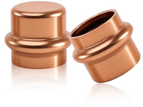 2 Stück Pressfitting Kupfer Stopfen, 22 mm Pressfitting Kappe | Press-Kappe für Trinkwasser & Heizungsanlagen, zum Verpressen V Kontur, Endkappe für Sanitär(Größe: V 22)