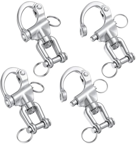 Otoolling 4 Pack 316 Stainless Steel Swivel Snap Shackle U Shaped Heavy Duty Release Spring Hook, Marine Grade Sailing Halyard Shackle for Boat Rigging Industrial Lifting Climbing(80mm (3-1/8 Inch))