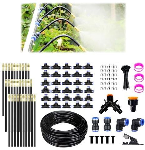 30m Bewässerungssystem Garten, 360° Einstellbar Bewässerungssystem | Bewässerungsschlauch Kit mit 30 Stück Einstellbare Düse für Balkon, Garten, Gewächshaus