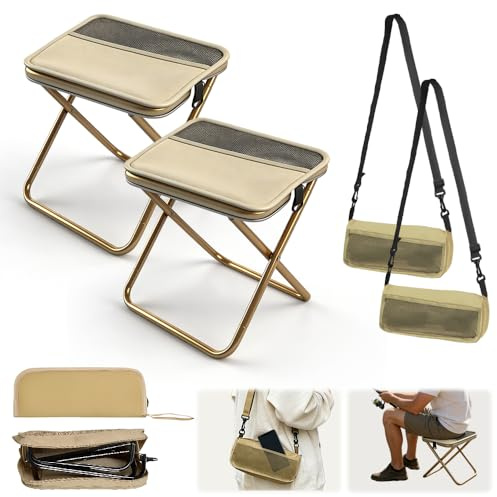 NAVESO 2 stycken hopfällbar pall vikbar camping, bärbar campingpall vikbar lätt, trädgårdspall hopfällbar rymmer upp till 120 kg, campingpall vikbar för resor utomhus vandring trädgård fiske, kaki
