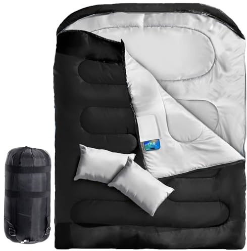 Maraiss King Size Sleeping Bags for Adults 2 Person Sleeping Bag with Pillow 4 Season Waterproof Camping Sleeping Bag for Hiking Backpacking & Outdoor Use Black