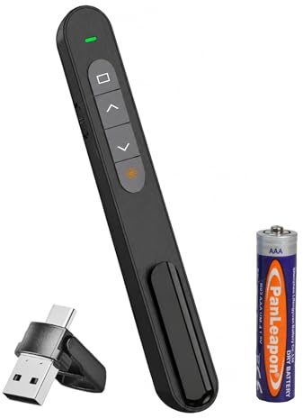 Présentateur Sans Fil USB Type C 2-en-1, Télécommande Présentation avec Pointeur Laser pour PC Portable, Télécommande PowerPoint 2.4GHz Compatible Slides PDF Keynote Ordinateur
