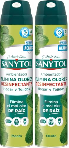 Sanytol – Ambientador Desinfectante Hogar y Tejidos en Spray, Elimina Bacterias, Hongos y Virus, Neutraliza Malos Olores, Aroma, Menta – 300 ml (Paquete de 2)