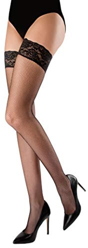 WOOTI självhållande nätstrumpa MARGHERITA, strumpa sexig, elegant, hållbar, med 6 cm band, även röd