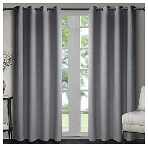 Singinglory Blackout Curtains Faux Linen Thermal Insulated One Pair Pencil Pleat with Tie Backs Curtains for Bedroom & Living Room Grey 66x72