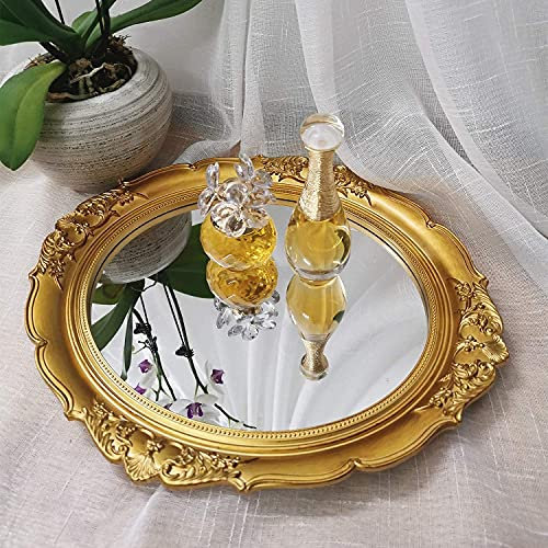 Yamfurga Dekoratives Spiegeltablett, Hängespiegel, Vintage-Multifunktions-Tablett, Schmucktabletts, Schminktabletts, Serviertabletts, 33 x 38,1 cm (B x L), Gold