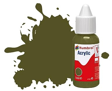 Humbrol Acrylic Paint DB0155 No 155 Matt Olive Drab Matt | (14ml), Acrylic Paints for Models, Plastic, Metal, Wood, Glass, Ceramics and More, Touch Up