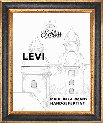 Bilderrahmen Barock Massivholz Donau 90 x 70 cm Farbe Schwarz Gold mit entspiegeltem Kunstglas 1mm