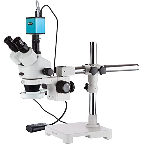 AmScope - 3,5 x 90 x Trinokulares LED-Galgenstativ Stereo-Mikroskop mit 144 LEDs und Autofokus-Kamera - SM-3TZ-144S-AF1