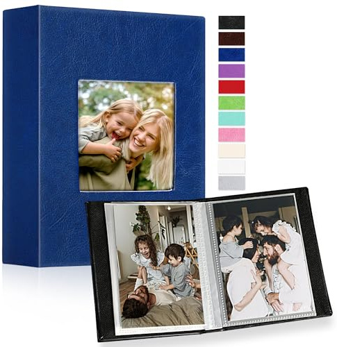 Ywlake Fotoalbum 10x15 100 2 Packungen, Klein Mini Leder Einstecken Einsteckalbum für Hochformat Fotos Bilder Blau
