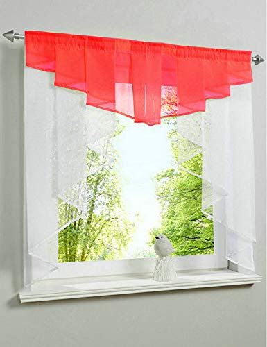 Devola Kleinfenster Scheibengardine Voile Bistrogardinen mit Tunnelzug Küche Gardinen Transparent Kuvert Vorhänge Stores BxH 80x80cm Rot 1er Pack