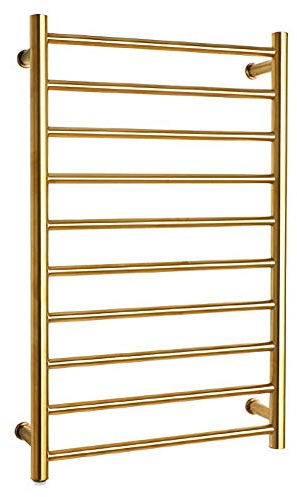 PAKCEEINC Wall-Mounted Electric Towel Radiator, Energy Saving Towel Warmer and Drying Towel Rack, 10 Bars, Small Stainless Steel Mirror Heated Towel Rack for Bathroom (Gold,Ab)