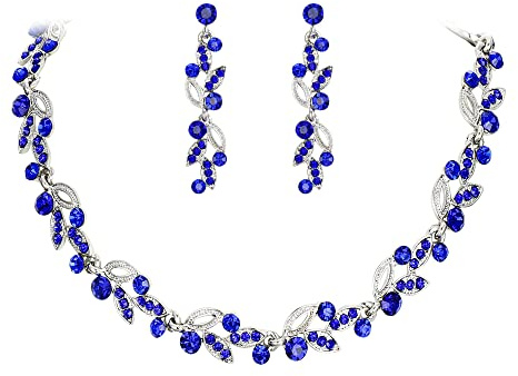 EVER FAITH Hochzeit Schmuck-Set Art Deco ausgehöhltes Marquise Kristall Blatt Cluster Halsketten und Ohrringe Set