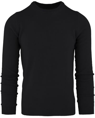 Cashmere Zone Maglione Uomo Girocollo 30% Pure Cashmere 70% Pura Lana Made in Italy Lana Pullover a Manica Lunga Soffice e Morbido (XL, Nero)