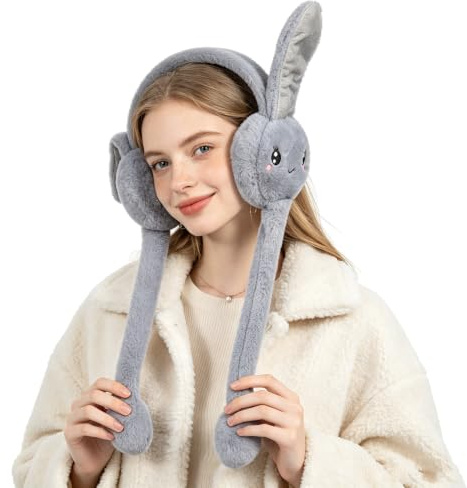SIQITECH Ohrenwärmer Moving Bunny Ohrenschützer Damen Mädchen Ohrabdeckungen Beweglich Ohren Ohrenschützer Winter Kunstfell Earmuff Winddicht Warme Ohrenklappen Ski Wandern Radfahren Laufen