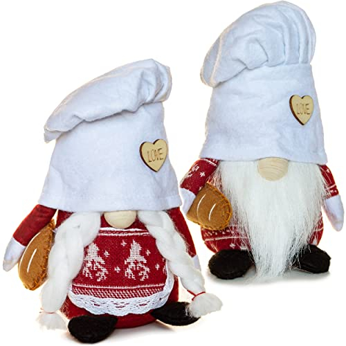 alles-meine.de GmbH 2 Stück lustige Wichtel/Zwerge 21 cm groß Bäcker/Koch mit Brot - für Sommer & Winter - Weihnachten - Plüschtier/Kantenhocker/Türstopper - Kochm..