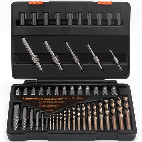 BSUXMAFG Schraubenausdreher-Set, 55-teiliges Easy Out Bolzenausdreher-Set, Multi-Spline-Ausdreher Entferner zum Entfernen von abisolierten Schrauben, Bolzen, Armaturen und Lugs Extraktion