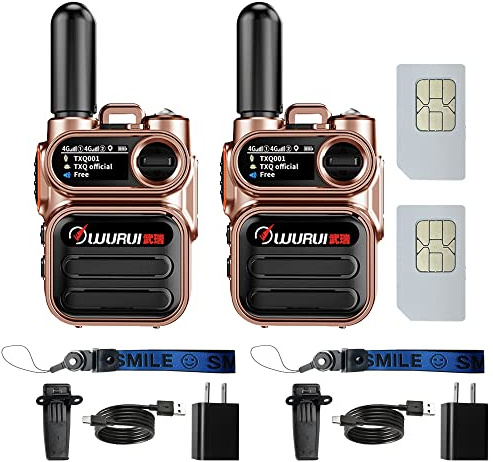 Wurui TXQ global-ptt G388 4G POC mini ricetrasmittente militare portatile professionale lunga distanza polizia usb radio (Bronzo da 2 pacchetti con carta da 500m)