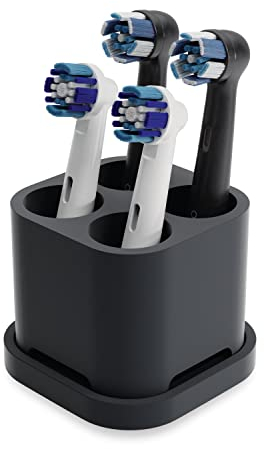 Qikfresh - 4er Aufsteckbürsten Halter und Zahnbürstenhalter - Passend für Oral-B, iO, Philips Sonicare, Waterpik, Fairywill - Aus lebensmittelechtem Silikon (Schwarz)
