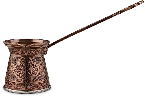 Alisveristime Authentic Turkish Coffee Pot, Handmade Cezve/Ibrik, Multiple Sizes and Colors Available - Enhance Your Coffee Experience Now! (Antique Brown, 1 Cup)