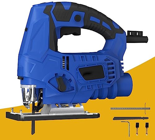 JAOSY Electric Jigsaw 2000W, 6 Speed Jigsaw Tool, Jigsaw Cutting 100mm Wood, 10mm Steel, Plastic 30mm, Max 45 Cutting Angle, Blades & LED Light Guide with Jig Saw, Vacuum Adaptor