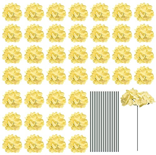 sourcing map Soie Artificielle Hortensia Fleurs, Jaune Artificielle Fleurs Têtes avec Tiges, Plein Hortensia Fleurs pour Mariage Centres de Table, Fête Décoration 30 Ensemble