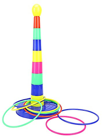 Jauarta Ringwurf-Kombi-Set, 1 Set Säulen, 8 Sets Ringe, Ringwurfspiel, Spielzeug Kinder und Erwachsene, Geburtstagsfeier, Werfen, Hinterhofspiele (Ringspielzeug)