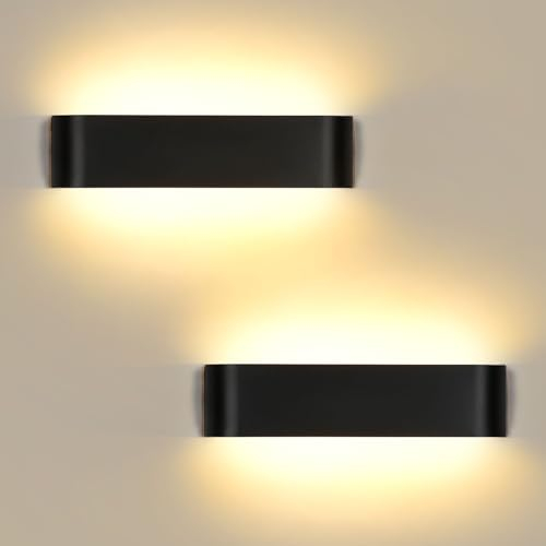 Lightess 2er 16W Wandleuchte Flur Wandlampe Schwarz Innen LED Modern Up Down Licht Flurlampe Wand Warmweiß Treppenhuas Beleuchtung IP44 für Wohnzimmer Schlafzimmer Flur Treppen usw, aus Aluminium
