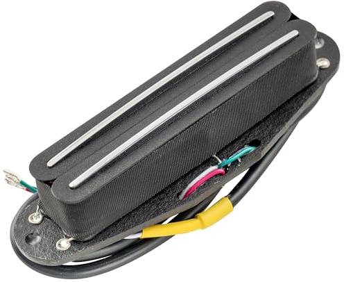 Musiclily Pro ST-DPHA Alnico 5 Rail Blade Humbucker Tonabnehmer im Single Coil Format Pickup 13,2K Super Distortion für Strat Style E-Gitarre, Schwarz Korpus Chrom Rail