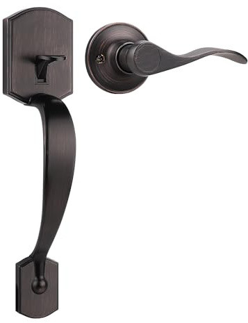 Tinewa Camelot Trim Lower Half Handleset, Oil Rubbed Bronze Finish, Upgated Entry Door Handle with Accent Wave Door Lever for Electronic Keypad with Drop Interior Left Handed Lever