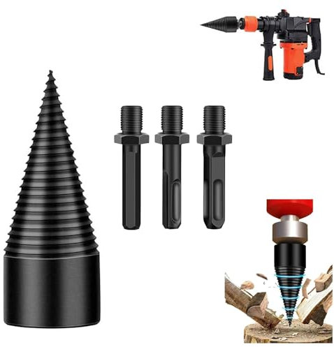 Log Wood Splitter Cone Screw Splitting Hammer Drill Cone, Wood Splitting Drill Bit Heavy Duty Electric Drills Screw Cone Driver Hex + Square + Round 42mm/1.65inch (42mm)