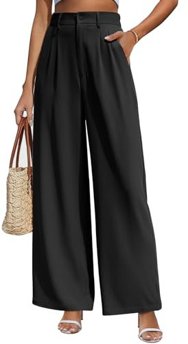 Yuson Girl Weite Hosen Damen Lockere Palazzo Hose Hohe Taille Stoffhose Lässig Gerade Beinform Hosen Einfarbig Hose Weites Bein Lang Elegant Freizeit Anzughose Damen mit Tasche(Schwarz, XL)