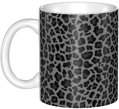 Tasse, Keramiktasse, Kaffeetasse, Teetasse, geeignet für Küche, Restaurant, Büro, 330 ml,Grauer und schwarzer Leopard