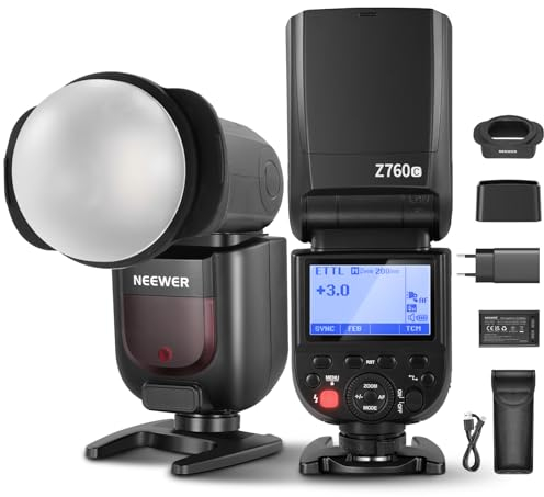 NEEWER Z760-C TTL Blitz Speedlite Set für Canon Kameras 76W Flash Blitzlicht mit magnetischem Kuppeldiffusor Rundkopfadapter 2,4G GN60 1/8000s HSS, TTL/M Schnell TCM Taste, 2600mAh Akku und Ladegerät