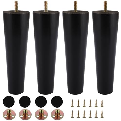GBACHOOSE 4 Stycken Möbelben i Trä, 20 cm, Sofffötter, Svarta Möbelfötter Med M8-Bultar, Monteringsplatta, Gummimatta för Soffbord, Soffa
