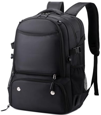 Vmokki Zaino da tennis per 2 racchette, grande borsa da tennis, con scomparto per scarpe, rete da ballo, zaino sportivo per badminton, calcio, donna, uomo, ragazzo (nero)