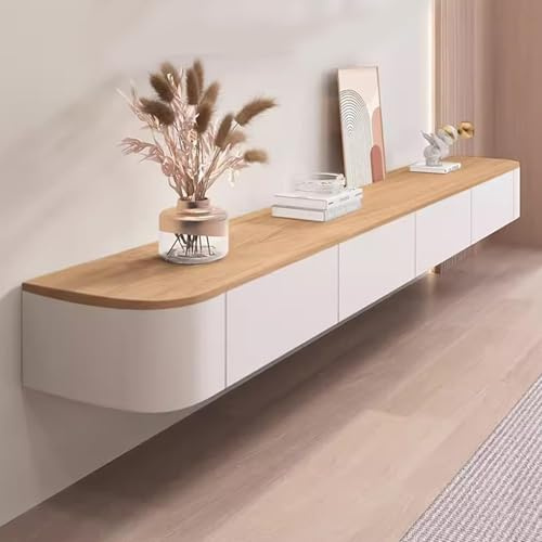 SZKTHD Hängender TV-Schrank Weißer TV-Schrank Fürs Wohnzimmer Schwebender TV-Ständer Wandmontierte Multimedia-Konsole Mit Zwei Schubladen(220x24x20cm)