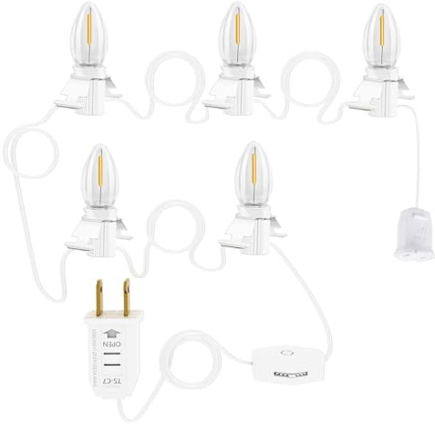 SANJOON Weihnachtsdorf-Lichter mit 5 warmweißen LED-Lichtern und weiblichem Stecker, C7-Weihnachtslicht mit Ersatzsicherung, Dekoration für Halloween-Kürbisse, Dorfhäuser