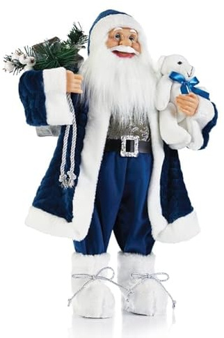 Swan Household Halloween Decoration 60cm Standing Santa Decoration Classical Santa Claus for Christmas Indoor Home Decoration, Xmas Decor Standing Santa Claus Figure (Blue)