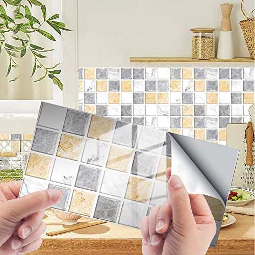 Crédence Cuisine Gris Jaune Autocollants Carrelage Cuisine Et Salle De Bain, Adhesif Pour Carrelage Mural, Imitation Faience,Décoration Murale Pvc Imperméable