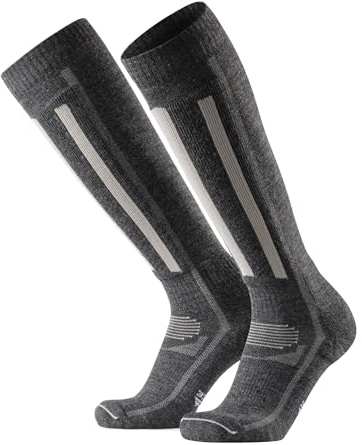 DANISH ENDURANCE Merino Wool Thermal Ski Socks, Shin Padding, Warm 1 Pack, Dark Grey/Light Grey, X-Large