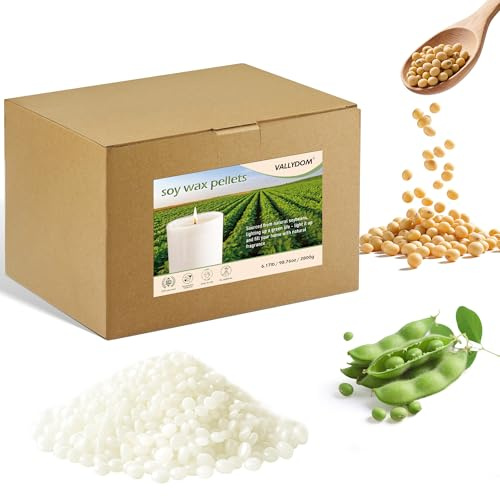 VALLYDOM 2.8KG Soy Wax for Candle Making: Pure Soy Wax Pellets, Organic, No Additives, Long Burn Time, Perfect for Scented Candles, Tealights, Craft Candles & More