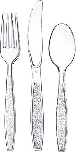 ZOFUN 300 Pcs Reusable Cutlery Set, Reusable Cutlery Including 100 Pcs Spoons, 100 Pcs Knives, 100 Pcs Forks, Heavy Duty Biodegradable Cutlery Set for Parties Buffets Picnics BBQ's Camping