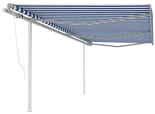 ShGaxin Toldo retráctil automático con Postes, Toldos Exterior, Toldo De Terraza, Toldo Enrollable Exterior, Toldos Verticales, Toldos para Patio, Azul y Blanco 6x3 m