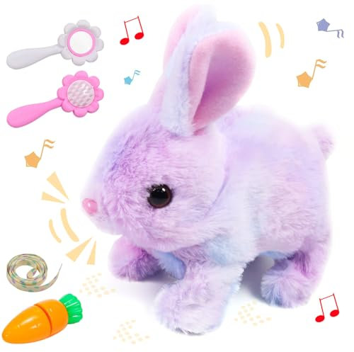 Lapin en Peluche Jouet Électronique Interactif Rebondissant avec Son pour Pâques