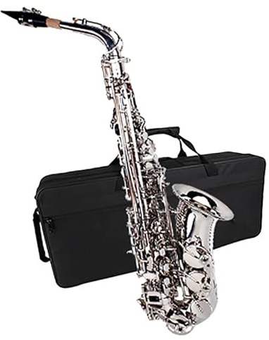 Professionelle Saxophon Silbernes Saxophon Aus Messing Eb-Altsaxophon Mit Stoffrohr-Clip Riemen Handschuhteile Für Anfänger Und Erwachsene