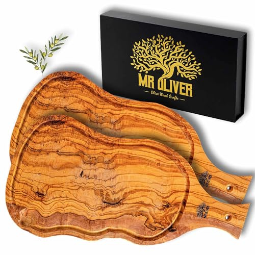MrOliver® Venus Planche à découper en bois d'olivier naturel - Planche à découper de cuisine professionnelle - Accessoires de cuisine design - Planche à découper en bois grand pour apéritif, viande,