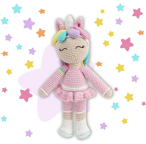 Kenuak® Muñeca Unicornio de Crochet Rosa, Figura Unicornio de Crochet Hecha a Mano, Persona Amigurumi, Regalos Originales de Ganchillo para Bebés