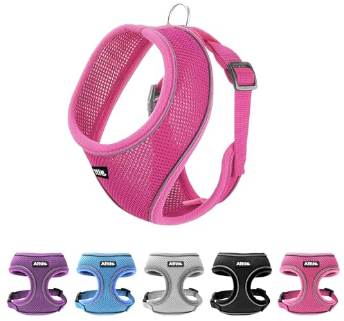 AIITLE Small Dog Harness, Triple-Layer Breathable Mesh, Adjustable Fit & Reflective Design, Choke-Free Over-The-Head Vest for Indoor/Outdoor Use, Perfect for Maltese, Chihuahua (S, Hot Pink) | Quick-Release Buckle, Breathable 3-Layer Mesh, Reflective Safety, for Small-Medium Dogs, Walking, Training, Hiking